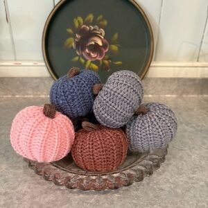 Bundle 7-Pc Knit Handmade Pumpkin Fall Autumn 2" Bowl Fillers Home Decor Accents
